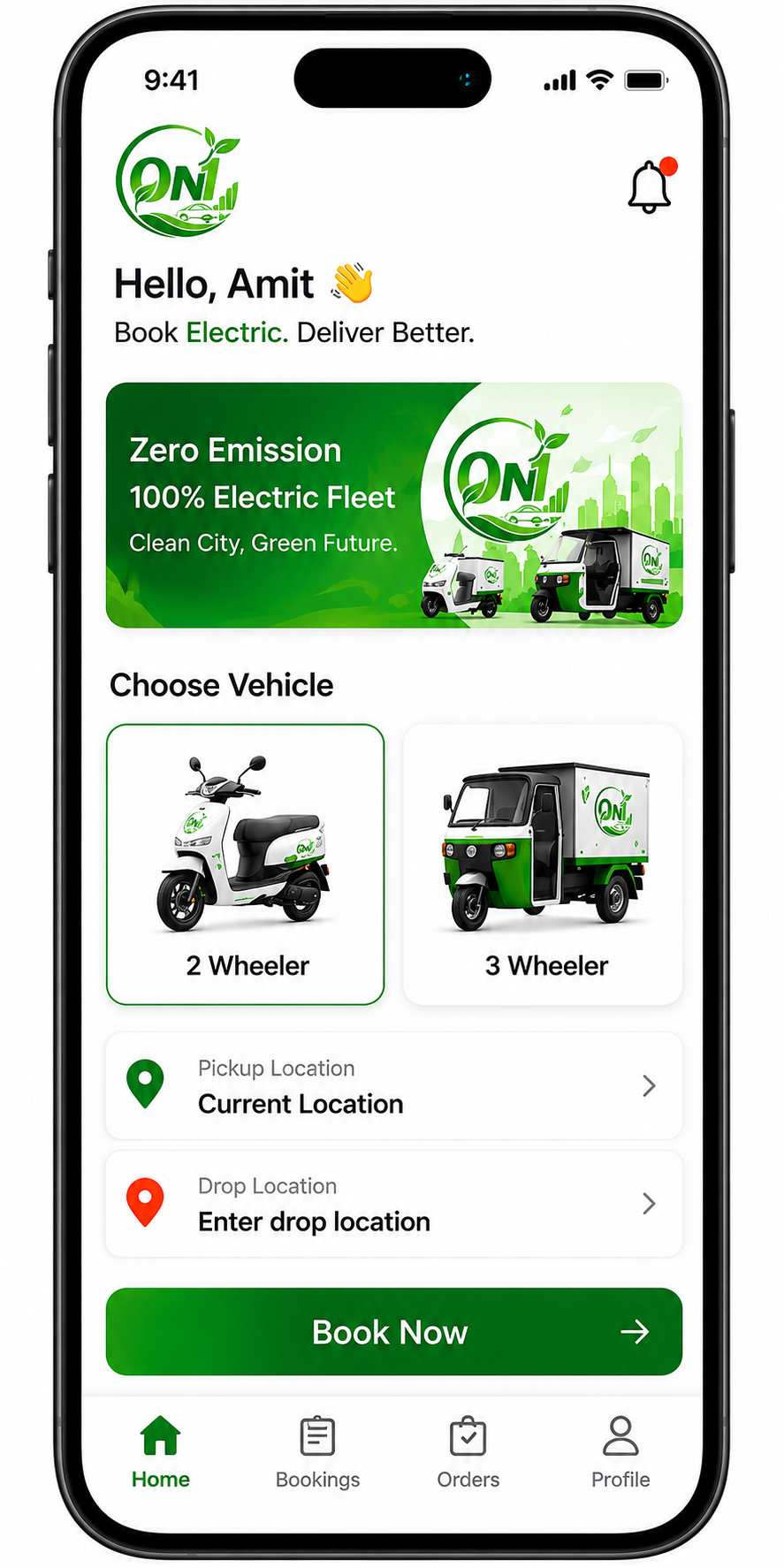 ZeroN1 mobile app booking interface